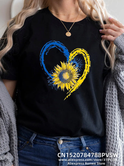 Heartbeat Blue Yellow Women Print T-Shirt Girl Y2K Short Sleeve Tee Tops Lady 90S Sweetshirts Female Harajuku Clothing