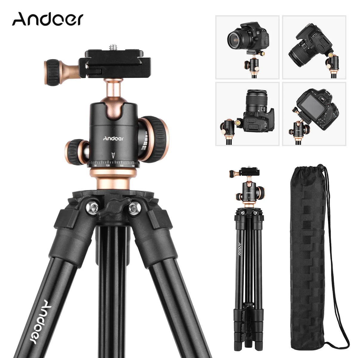 Andoer Q160SA Tripods Camera Tripod With Panoramic Ballhead Tripod for DSLR Digital Cameras Camcorder Canon Nikon Sony Camera