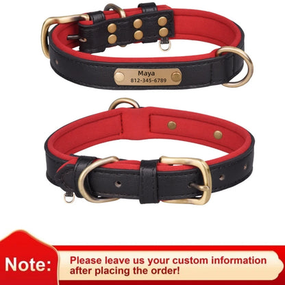 Personalized Customized Leather ID Nameplate Dog Collar Soft Padded Dogs Collars Free Engraving Name for Small Medium Large Dogs