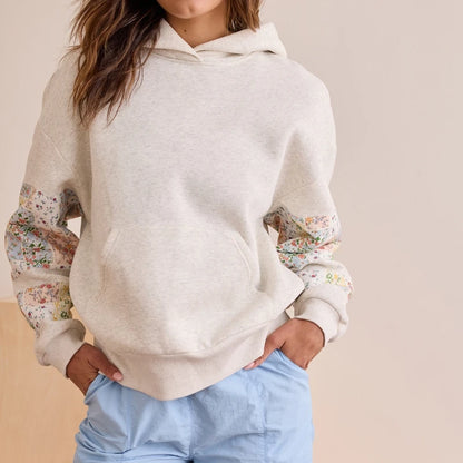 Combhasaki Cute Hoodie for Teen Girls Floral Embroidered Patchwork Y2k Oversized Pullover Preppy Streetwear Aesthetic Sweatshirt