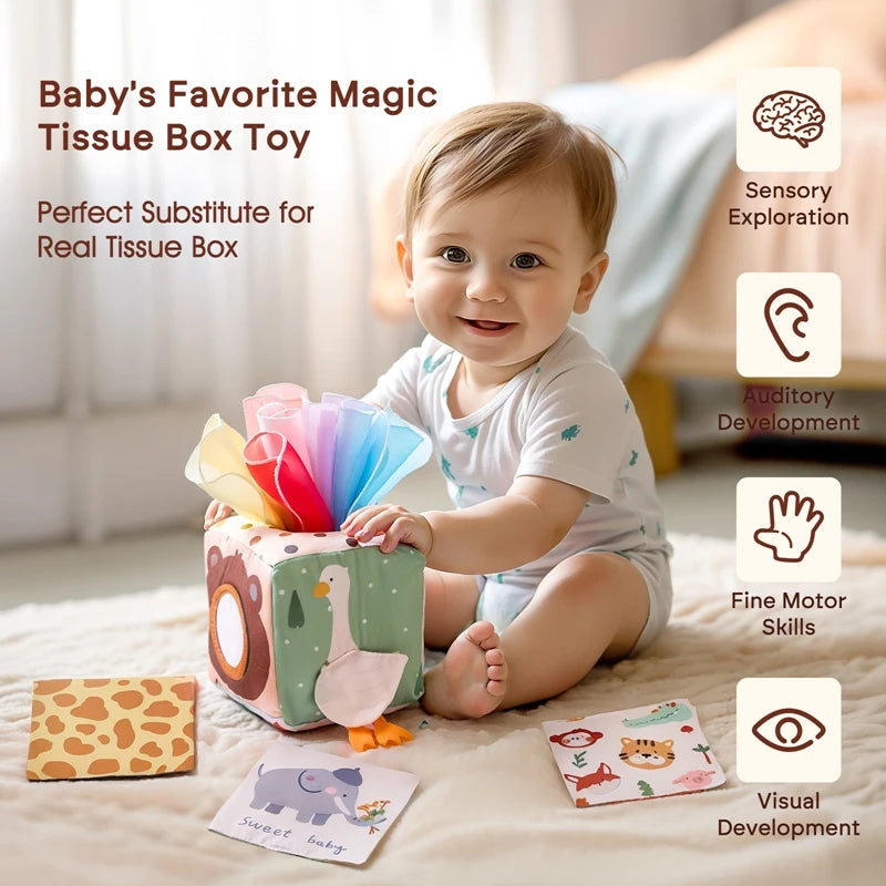 Baby Montessori Toys,Magic Tissue Box,Educational Learning Activity Sensory Toys for Kids Finger Exercising Busy Board Baby Game