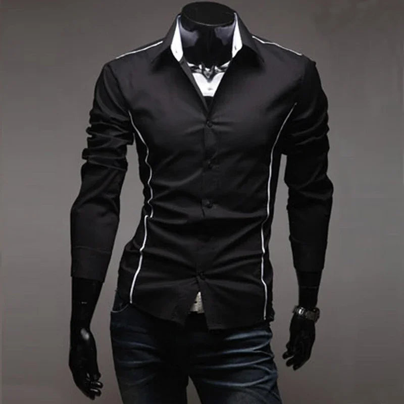 Slim Fit Men's Long Sleeve Striped Cotton Blend Shirt