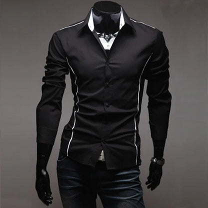 Slim Fit Men's Long Sleeve Striped Cotton Blend Shirt