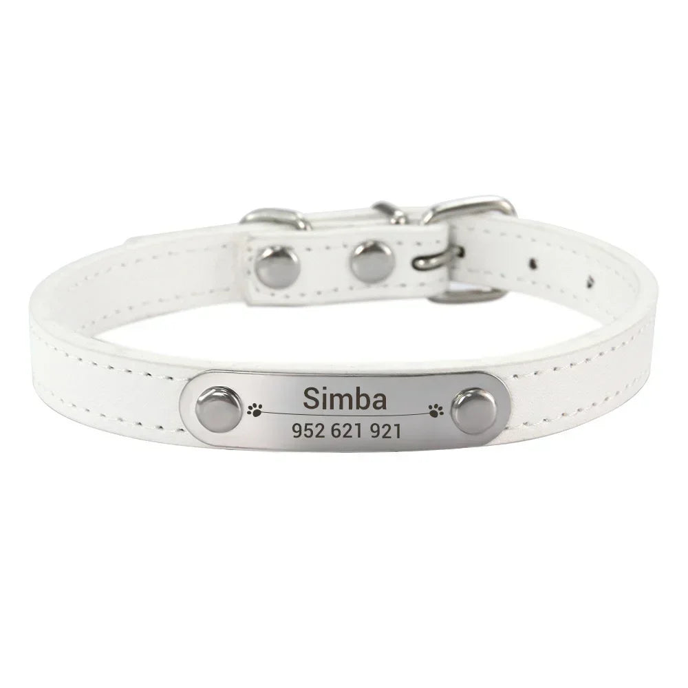 Personalized Dog Collar Name Carved ID Anti-Lost Solid PU Leather Collar for Small Medium Large Dogs Puppy Cat Pet Supplies Pink