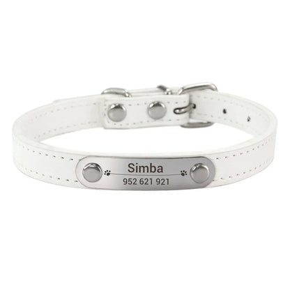 Personalized Dog Collar Name Carved ID Anti-Lost Solid PU Leather Collar for Small Medium Large Dogs Puppy Cat Pet Supplies Pink