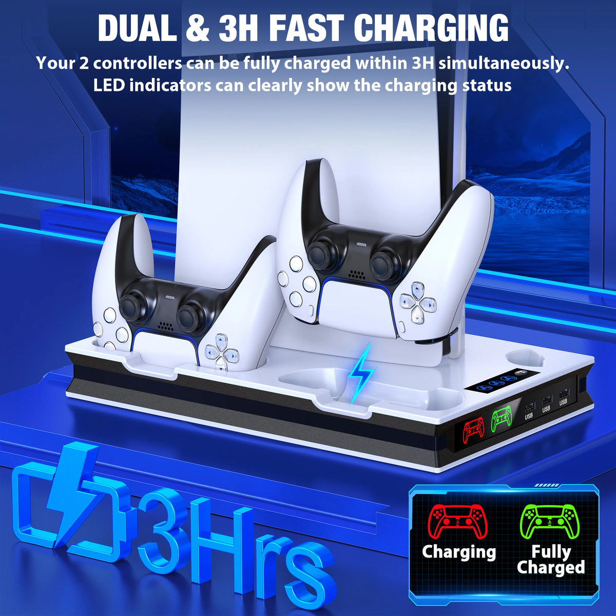 Controller Charger Dock Vertical Cooling Stand for Ps5 Slim PS5  Fast Charging Station for SONY Playstation 5 Gamepad