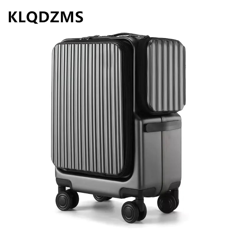 KLQDZMS Carry-On Suitcase Front Opening Laptop Boarding Case 20 Inch Charging Trolley Case Password Box Cabin Luggage