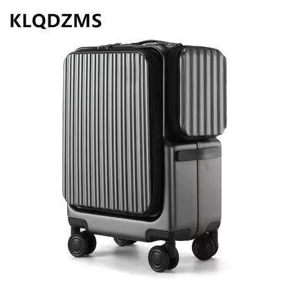KLQDZMS Carry-On Suitcase Front Opening Laptop Boarding Case 20 Inch Charging Trolley Case Password Box Cabin Luggage