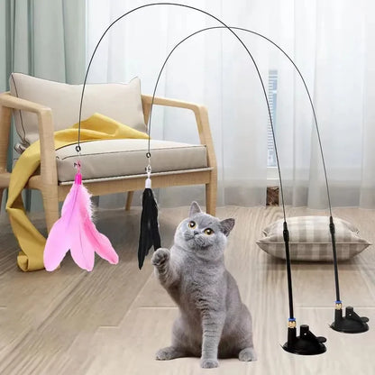 Cats Toys Feathers Wand Interactive Toy Kitten Toys With Super Suction Cup Detachable 2 PCS Feather Replacements Cat Accesorios
