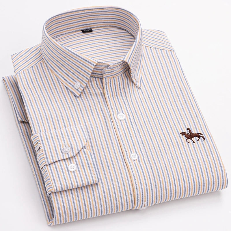 Men's Cotton Oxford Plaid Long Sleeve Casual Shirt with Pocket