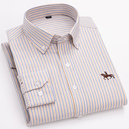 Men's Cotton Oxford Plaid Long Sleeve Casual Shirt with Pocket