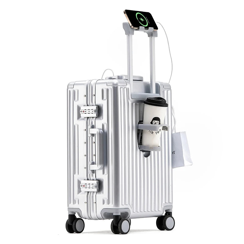 1-Piece Set 20inch Function Computer Aluminum Frame Trolley Suitcase Carry-On Luggage With Shock-Absorbing Brake, Silent Univers