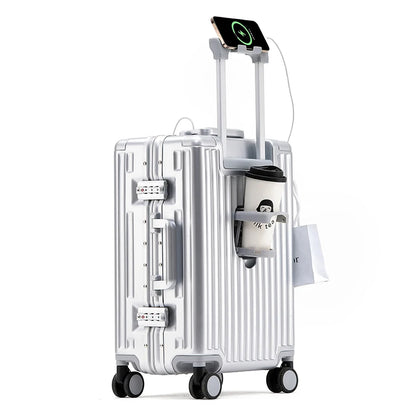 1-Piece Set 20inch Function Computer Aluminum Frame Trolley Suitcase Carry-On Luggage With Shock-Absorbing Brake, Silent Univers