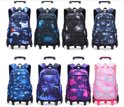 Trolley Rolling Backpack Children Travel Rolling Luggage Bags School Trolley Wheeled Bag for Boys School Bags Set Lunch Bag Set