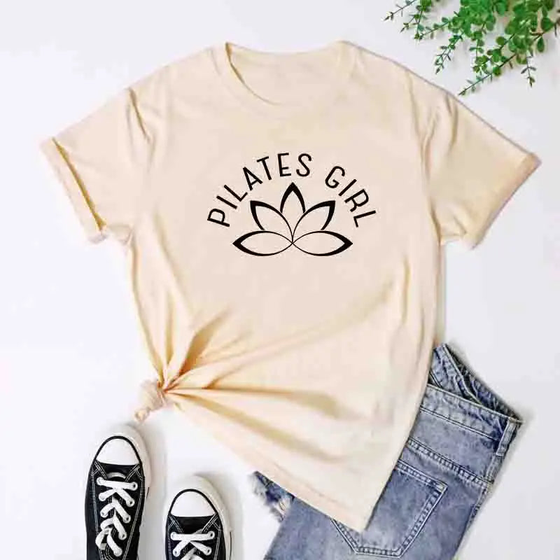 100% Cotton Pilates Girl T-Shirt Retro Women Lotus Flower Yoga Tees Minimalist Y2K Zen Meditation Summer Clothing