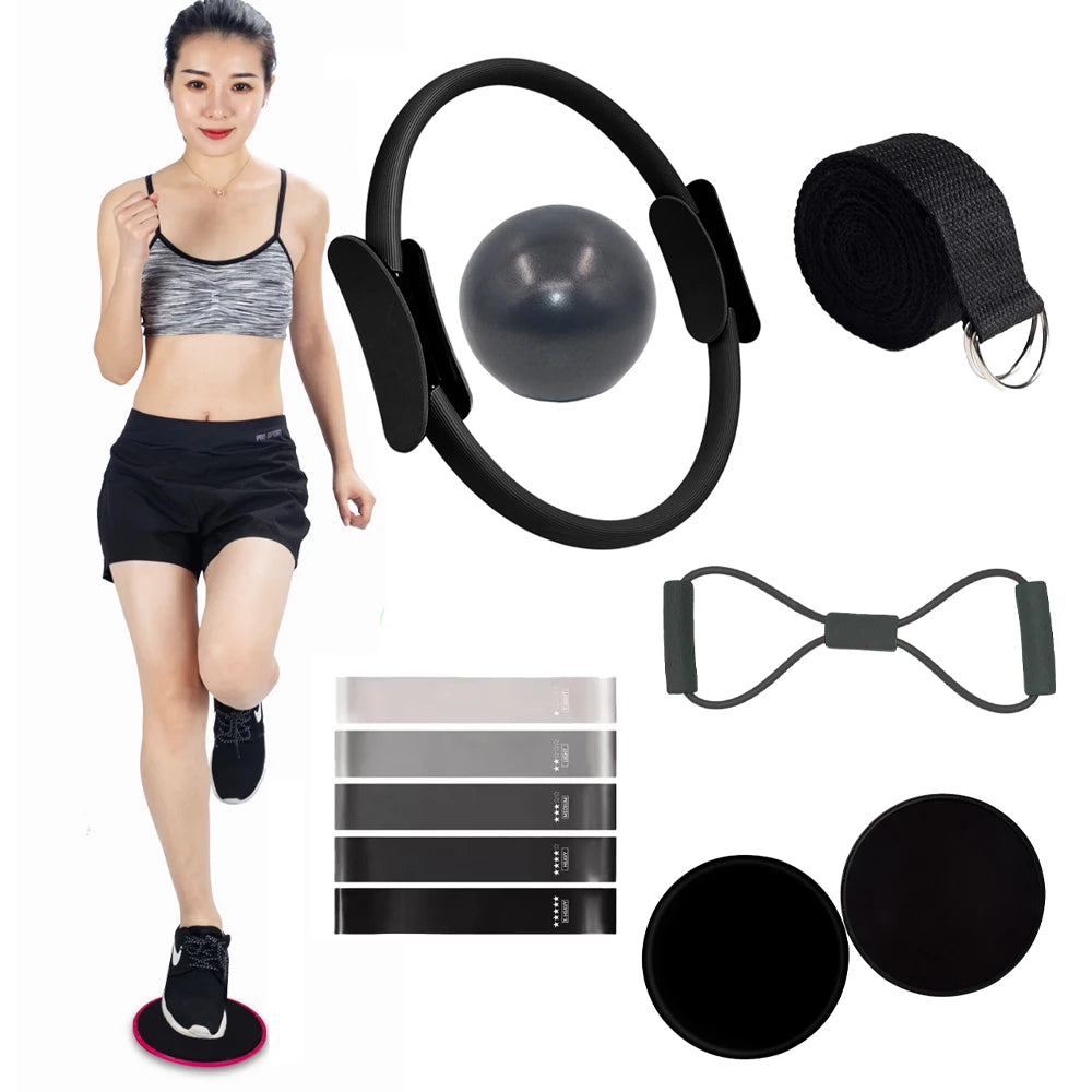 11Pcs Equipment Set Pilates Workout Accessories Circle Mini Exercise Ball Yoga Strap Silicone Tension Band Sliding Plate
