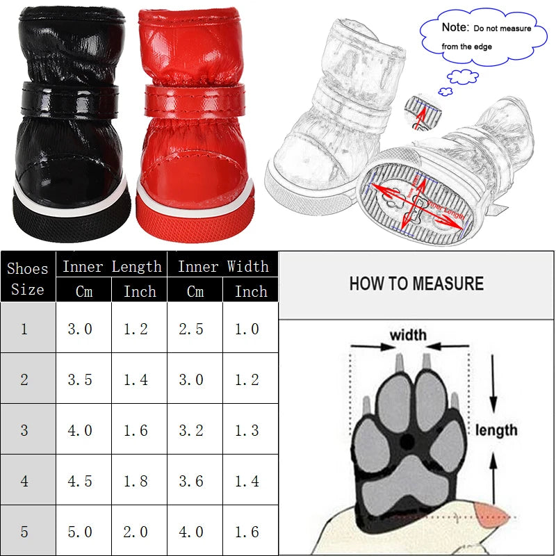 4pcs/Set Pet Dog Shoes Winter Warm Dog Snow Boots PU Leather Shoes for Small Dogs Chihuahua Waterproof Anti Slip Puppy Pet Shoes