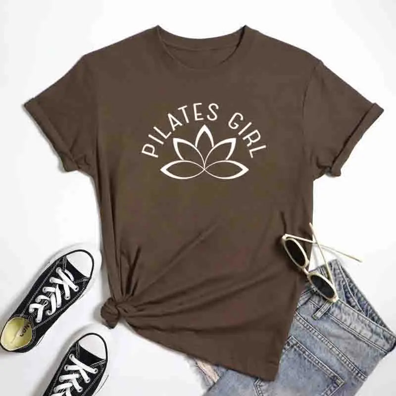 100% Cotton Pilates Girl T-Shirt Retro Women Lotus Flower Yoga Tees Minimalist Y2K Zen Meditation Summer Clothing
