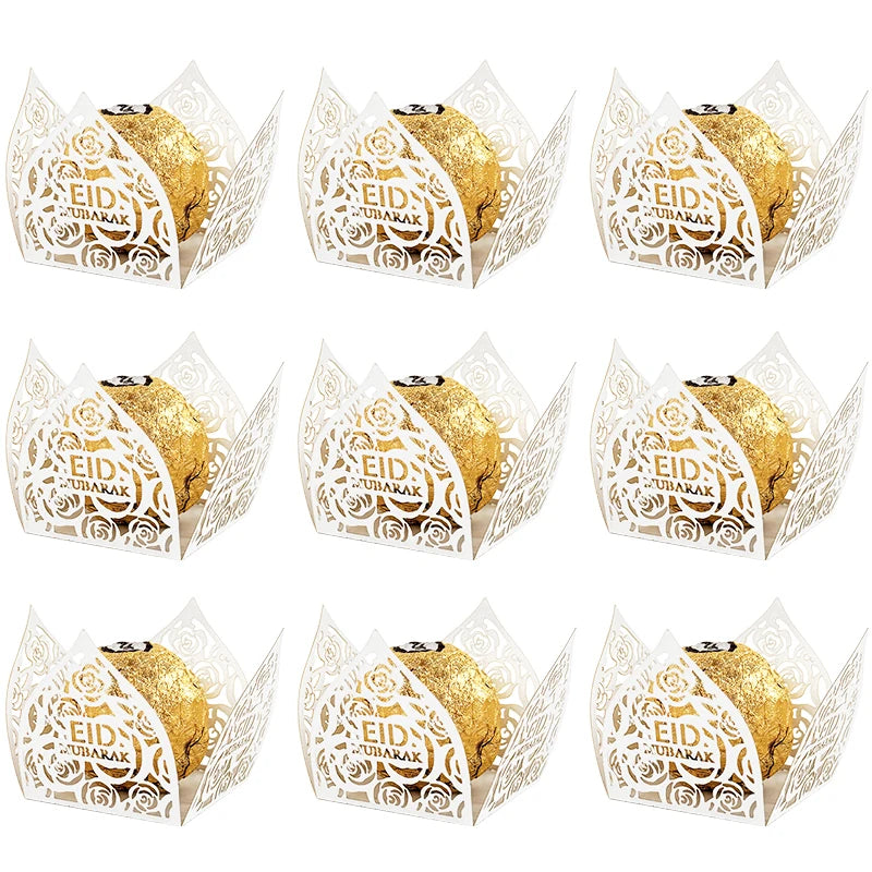 10-50Pcs Eid Mubarak Chocolate Wrappers Mini Baking Cups Cake Liner Ramadan Candy Gift Packaging Box Eid Party Decor Supplies