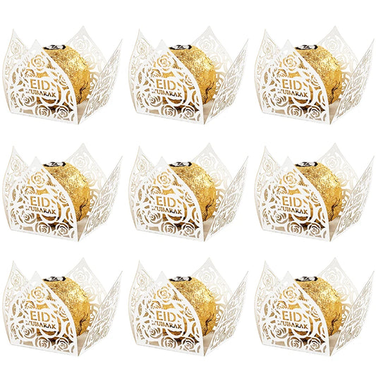 10-50Pcs Eid Mubarak Chocolate Wrappers Mini Baking Cups Cake Liner Ramadan Candy Gift Packaging Box Eid Party Decor Supplies