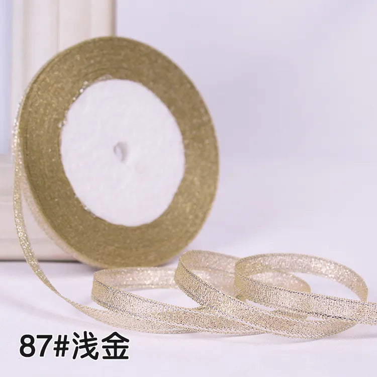 25Yards 6mm Silver Gold Glitter Silk Satin Ribbon Party Home Wedding Decoration Gift Wrapping Christmas Halloween DIY Material