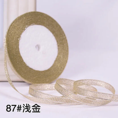 25Yards 6mm Silver Gold Glitter Silk Satin Ribbon Party Home Wedding Decoration Gift Wrapping Christmas Halloween DIY Material