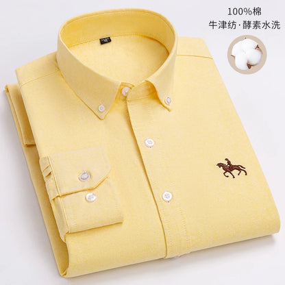 Men's Cotton Oxford Plaid Long Sleeve Casual Shirt with Pocket