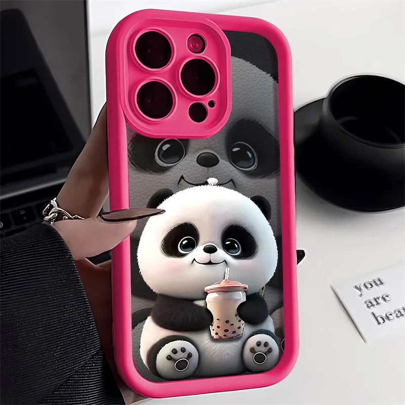 Soft Liquid Silicone Phone Case for iPhone 15 Pro 13 11 14 17 12 16 Pro Max XR XS 7 8 Plus SE Shockproof Bumper Cute Panda Cover