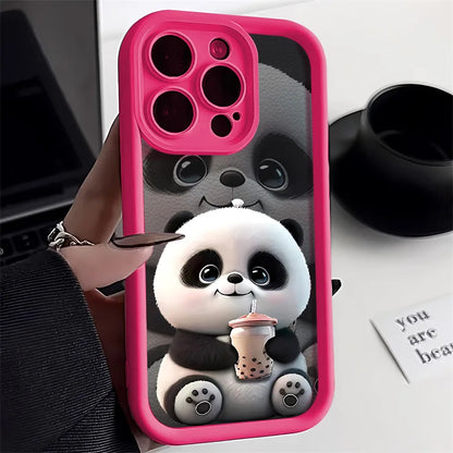 Soft Liquid Silicone Phone Case for iPhone 15 Pro 13 11 14 17 12 16 Pro Max XR XS 7 8 Plus SE Shockproof Bumper Cute Panda Cover
