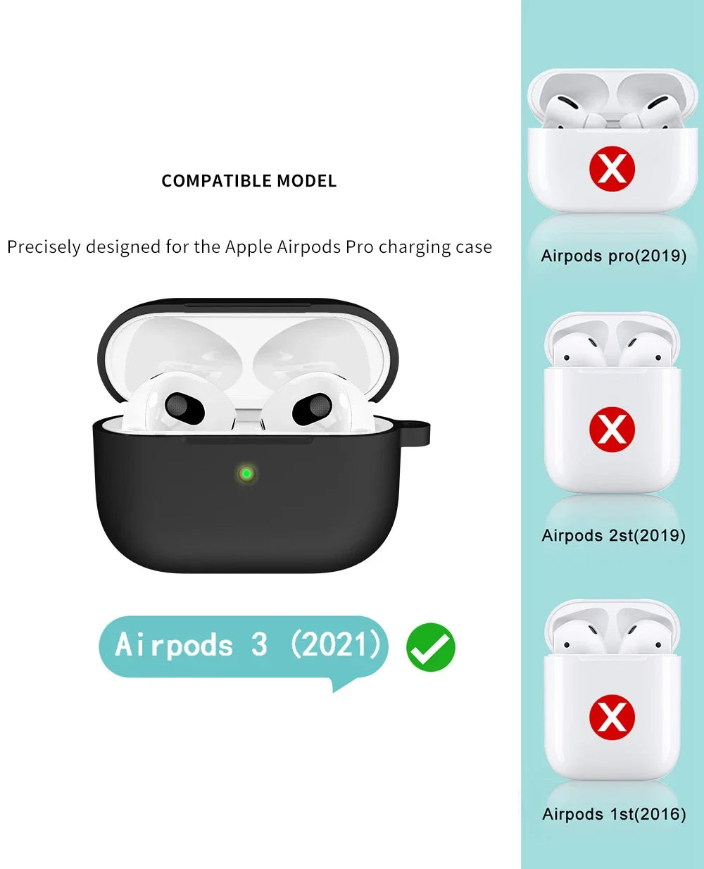 3rd Gen Earphone Case for AirPods 3 Apple Earphone Protective Case With Hook Hole Silicone Airpods Case Cover Earbuds Ear Pads