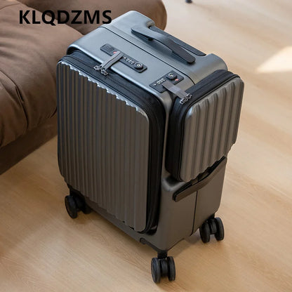 KLQDZMS Carry-On Suitcase Front Opening Laptop Boarding Case 20 Inch Charging Trolley Case Password Box Cabin Luggage