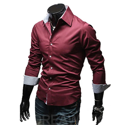 Slim Fit Men's Long Sleeve Striped Cotton Blend Shirt