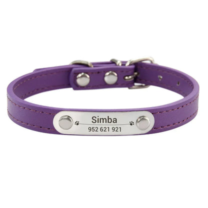Personalized Dog Collar Name Carved ID Anti-Lost Solid PU Leather Collar for Small Medium Large Dogs Puppy Cat Pet Supplies Pink