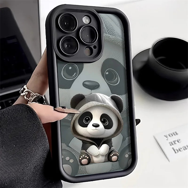 Soft Liquid Silicone Phone Case for iPhone 15 Pro 13 11 14 17 12 16 Pro Max XR XS 7 8 Plus SE Shockproof Bumper Cute Panda Cover