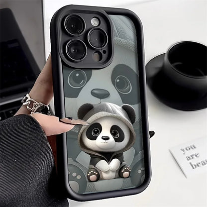 Soft Liquid Silicone Phone Case for iPhone 15 Pro 13 11 14 17 12 16 Pro Max XR XS 7 8 Plus SE Shockproof Bumper Cute Panda Cover
