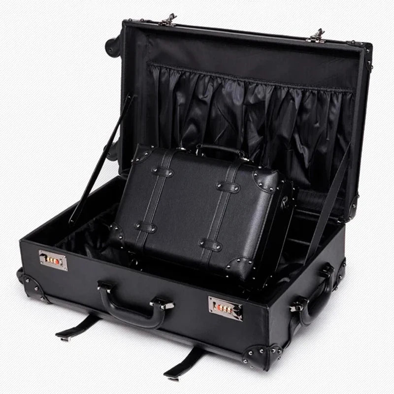 New Retro Rolling Luggage Spinner Brand Vintage Leather Suitcase on Wheel Women Trolley Travel Bag Men Trunk Carry-Ons Luggage