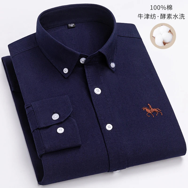 Men's Cotton Oxford Plaid Long Sleeve Casual Shirt with Pocket
