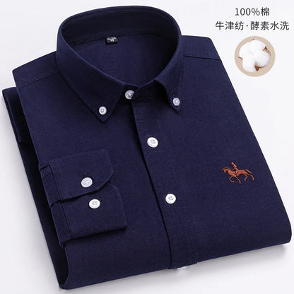 Men's Cotton Oxford Plaid Long Sleeve Casual Shirt with Pocket