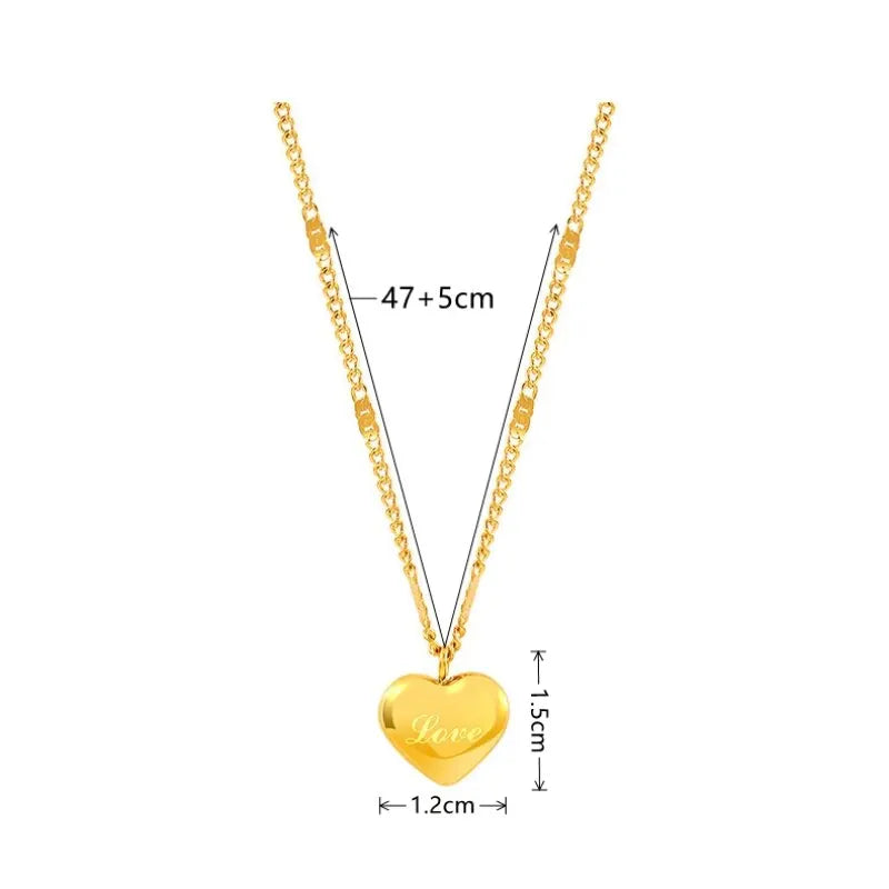 1pcs Gold-Color Necklace Ms Simple Fashion Peach Heart Engraved Love Collarbone Chain Holiday Gifts
