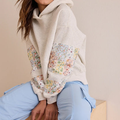 Combhasaki Cute Hoodie for Teen Girls Floral Embroidered Patchwork Y2k Oversized Pullover Preppy Streetwear Aesthetic Sweatshirt