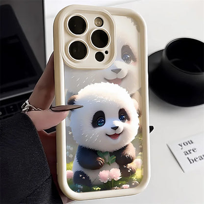 Soft Liquid Silicone Phone Case for iPhone 15 Pro 13 11 14 17 12 16 Pro Max XR XS 7 8 Plus SE Shockproof Bumper Cute Panda Cover