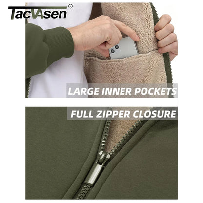 TACVASEN Fleece Lining Winter Hoodie Mens Sherpa Jackets Windproof Full Zip Warm Coats Climbing Hooded Casual Outwear Sportswear