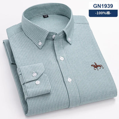 Men's Cotton Oxford Plaid Long Sleeve Casual Shirt with Pocket