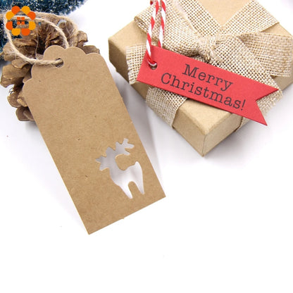 50PCS Chrismtas Kraft Paper Tags Hollow Red White Natural Snowflake/Deer Crafts Hanging Tag Christmas DIY Gift Wrapping Suppl