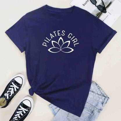 100% Cotton Pilates Girl T-Shirt Retro Women Lotus Flower Yoga Tees Minimalist Y2K Zen Meditation Summer Clothing
