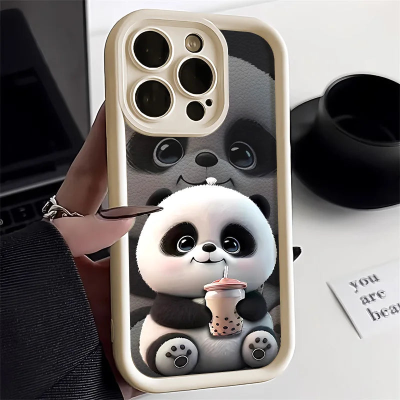 Soft Liquid Silicone Phone Case for iPhone 15 Pro 13 11 14 17 12 16 Pro Max XR XS 7 8 Plus SE Shockproof Bumper Cute Panda Cover