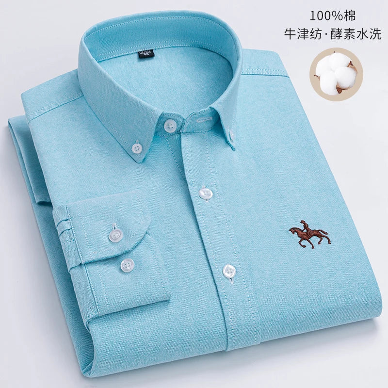 Men's Cotton Oxford Plaid Long Sleeve Casual Shirt with Pocket