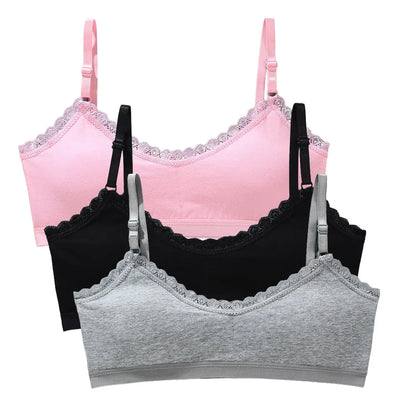 1/3pcs Girls Lace Bras Children Breathable Underwear Kids Tube Tops Soft Cotton-Padded Teens Youth Girls Washable Bras Camisoles