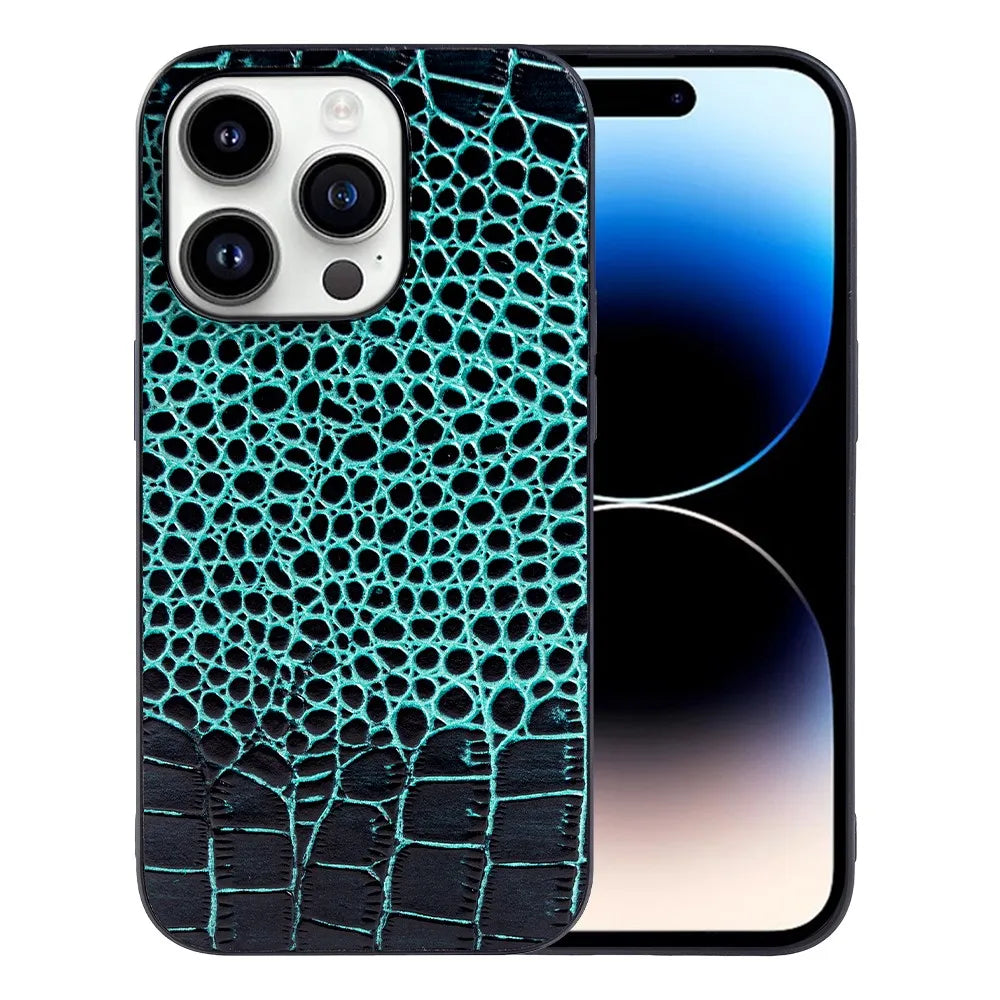 For Iphone 14 Pro Case Crocodile Genuine Leather Cover Etui Coque Shockproof for Funda Iphone18pro 17 XSMax 11 8plus 12 Carcasa