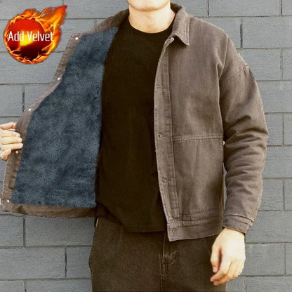 Jeans Coat for Men Padded With Sheep Cargo Denim Jackets Man Padding Wool Brown Warm Trendy Winter Oversize New in 2025 Big Size